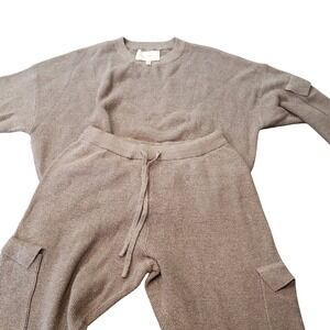 Sage + Stone Womens Size L Waffle Knit Lounge Set Cargo Joggers Cropped Sweater